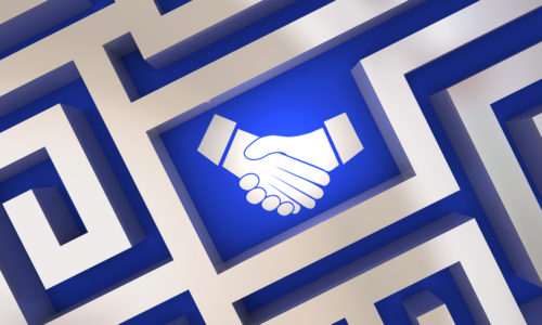 Handshake Agreement Shaking Hands Person Choosing Best Partnership Maze Find Meeting Deal 3d Illustration